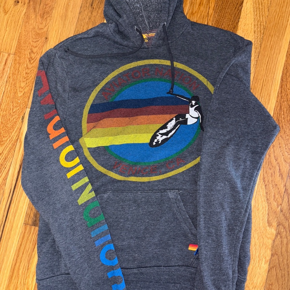 Gray Hoodie with Rainbow Graphic
